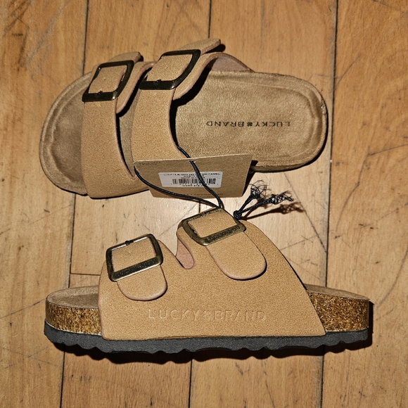 Lucky Brand "Blanc" Faux Suede Sandal Slides - Picture 1 of 3
